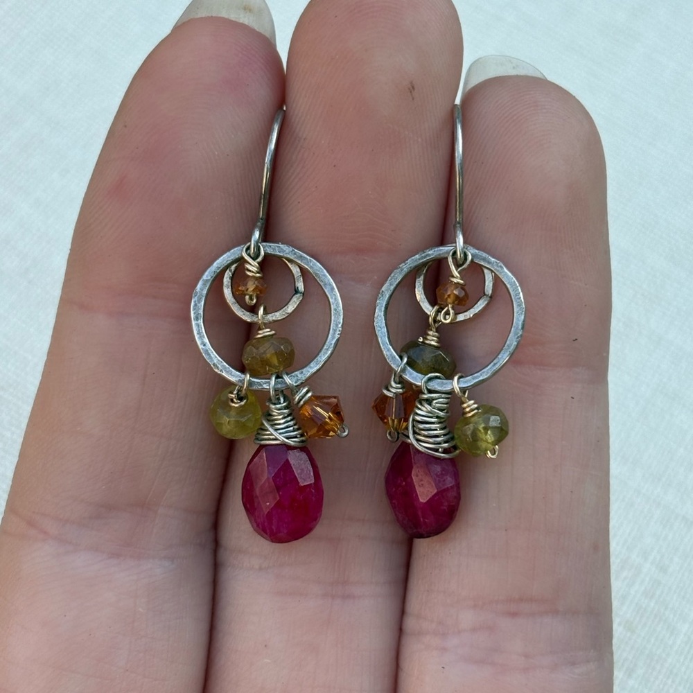 Sterling Silver Artisan Made Natural Gemstone Dangle Earrings